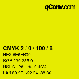 颜色代码: CMYK 2 / 0 / 100 / 8 | qconv.com