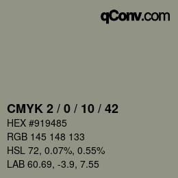 颜色代码: CMYK 2 / 0 / 10 / 42 | qconv.com