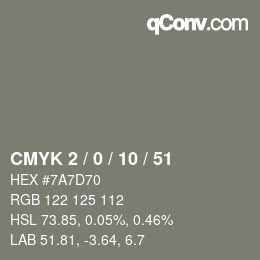 カラーコード: CMYK 2 / 0 / 10 / 51 | qconv.com