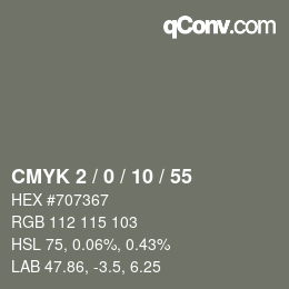 カラーコード: CMYK 2 / 0 / 10 / 55 | qconv.com
