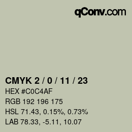 カラーコード: CMYK 2 / 0 / 11 / 23 | qconv.com