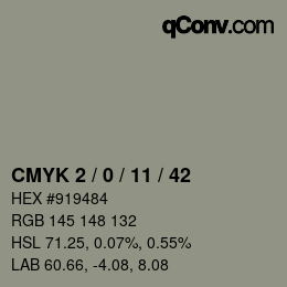 カラーコード: CMYK 2 / 0 / 11 / 42 | qconv.com