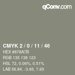 カラーコード: CMYK 2 / 0 / 11 / 46 | qconv.com