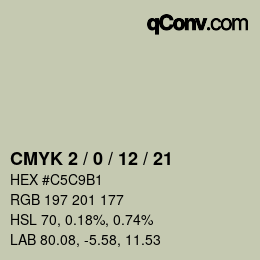 Code couleur: CMYK 2 / 0 / 12 / 21 | qconv.com