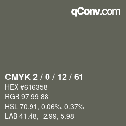 カラーコード: CMYK 2 / 0 / 12 / 61 | qconv.com