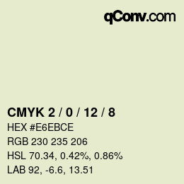 カラーコード: CMYK 2 / 0 / 12 / 8 | qconv.com