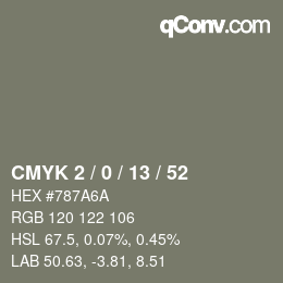 カラーコード: CMYK 2 / 0 / 13 / 52 | qconv.com