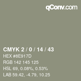 カラーコード: CMYK 2 / 0 / 14 / 43 | qconv.com