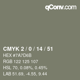 カラーコード: CMYK 2 / 0 / 14 / 51 | qconv.com