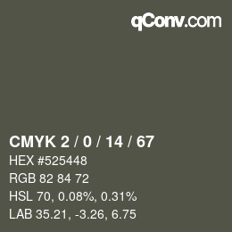 カラーコード: CMYK 2 / 0 / 14 / 67 | qconv.com