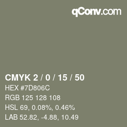 カラーコード: CMYK 2 / 0 / 15 / 50 | qconv.com