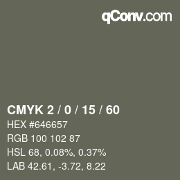 カラーコード: CMYK 2 / 0 / 15 / 60 | qconv.com