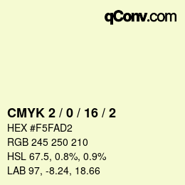 颜色代码: CMYK 2 / 0 / 16 / 2 | qconv.com