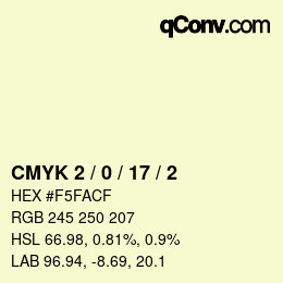 Farbcode: CMYK 2 / 0 / 17 / 2 | qconv.com