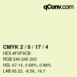 カラーコード: CMYK 2 / 0 / 17 / 4 | qconv.com