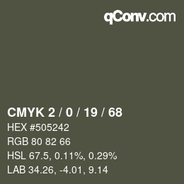 Color code: CMYK 2 / 0 / 19 / 68 | qconv.com