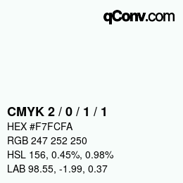 Farbcode: CMYK 2 / 0 / 1 / 1 | qconv.com