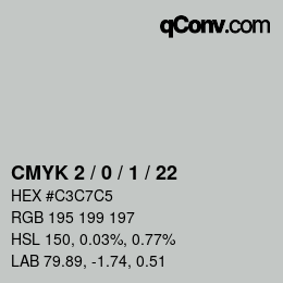 Farbcode: CMYK 2 / 0 / 1 / 22 | qconv.com