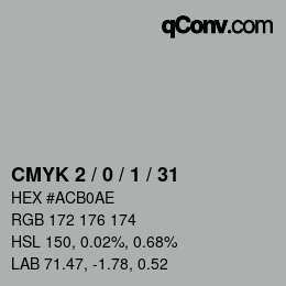 カラーコード: CMYK 2 / 0 / 1 / 31 | qconv.com