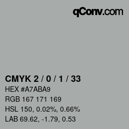 カラーコード: CMYK 2 / 0 / 1 / 33 | qconv.com