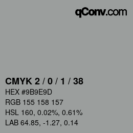 颜色代码: CMYK 2 / 0 / 1 / 38 | qconv.com