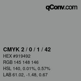 カラーコード: CMYK 2 / 0 / 1 / 42 | qconv.com