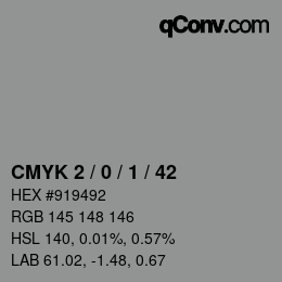 颜色代码: CMYK 2 / 0 / 1 / 42 | qconv.com