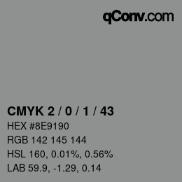 カラーコード: CMYK 2 / 0 / 1 / 43 | qconv.com