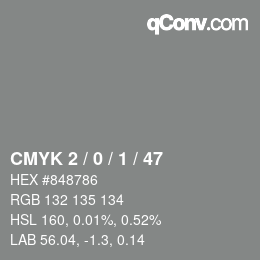 Color code: CMYK 2 / 0 / 1 / 47 | qconv.com