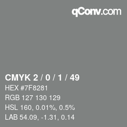 颜色代码: CMYK 2 / 0 / 1 / 49 | qconv.com