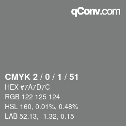 颜色代码: CMYK 2 / 0 / 1 / 51 | qconv.com