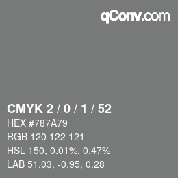 颜色代码: CMYK 2 / 0 / 1 / 52 | qconv.com