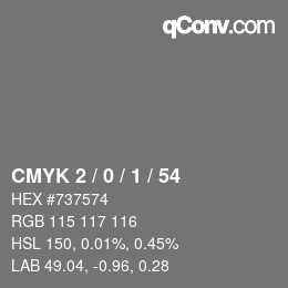 Color code: CMYK 2 / 0 / 1 / 54 | qconv.com