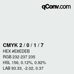 颜色代码: CMYK 2 / 0 / 1 / 7 | qconv.com