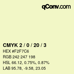 Farbcode: CMYK 2 / 0 / 20 / 3 | qconv.com