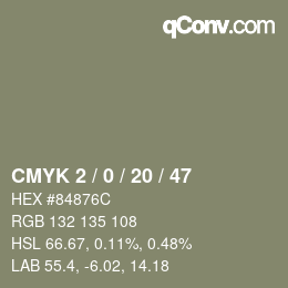 颜色代码: CMYK 2 / 0 / 20 / 47 | qconv.com