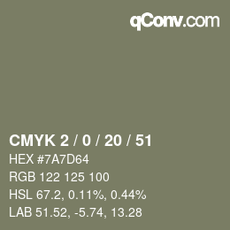 颜色代码: CMYK 2 / 0 / 20 / 51 | qconv.com
