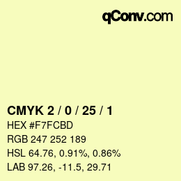 Farbcode: CMYK 2 / 0 / 25 / 1 | qconv.com