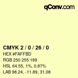 颜色代码: CMYK 2 / 0 / 26 / 0 | qconv.com