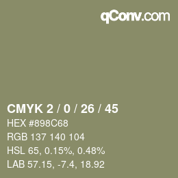 Farbcode: CMYK 2 / 0 / 26 / 45 | qconv.com
