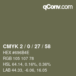 Farbcode: CMYK 2 / 0 / 27 / 58 | qconv.com
