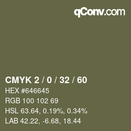 カラーコード: CMYK 2 / 0 / 32 / 60 | qconv.com