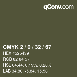 カラーコード: CMYK 2 / 0 / 32 / 67 | qconv.com