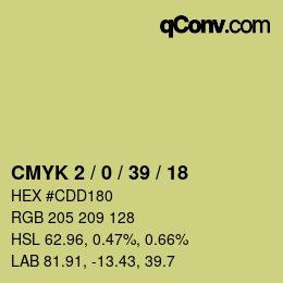 Farbcode: CMYK 2 / 0 / 39 / 18 | qconv.com
