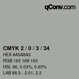 カラーコード: CMYK 2 / 0 / 3 / 34 | qconv.com