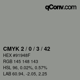 Color code: CMYK 2 / 0 / 3 / 42 | qconv.com