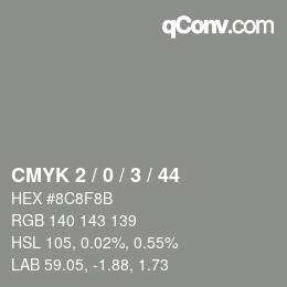 Color code: CMYK 2 / 0 / 3 / 44 | qconv.com