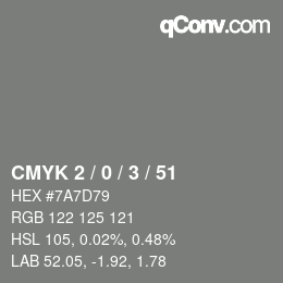 Color code: CMYK 2 / 0 / 3 / 51 | qconv.com