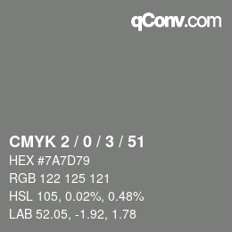 Color code: CMYK 2 / 0 / 3 / 51 | qconv.com