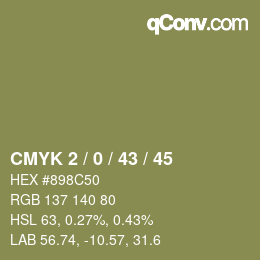 カラーコード: CMYK 2 / 0 / 43 / 45 | qconv.com
